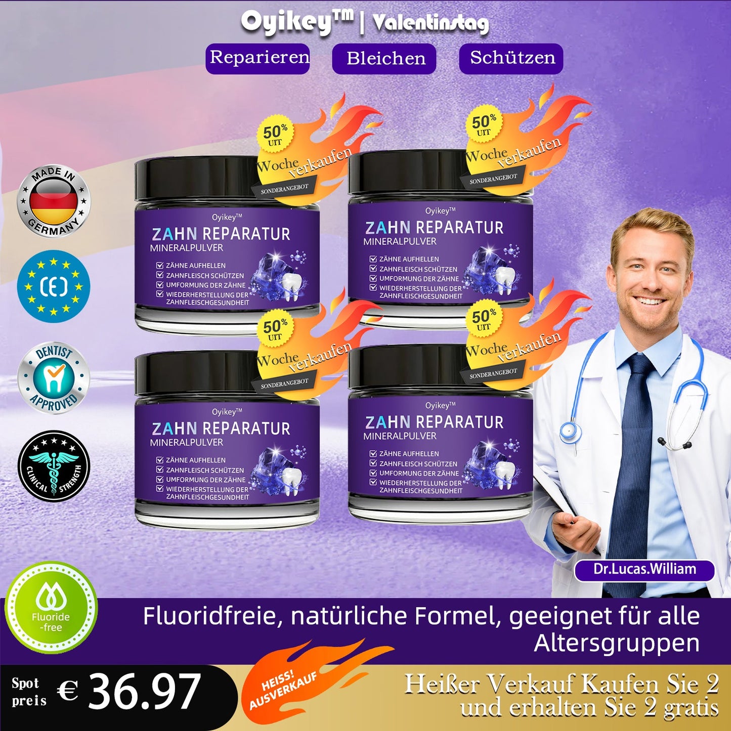 ✅Offizieller Shop: Oyikey™🌱Zahnreparatur-Mineralpulver 👨‍⚕️ Empfohlen von der Deutschen Zahnärztekammer (wirkt effektiv gegen Karies, Zahnfleischerkrankungen, Zahnsensibilität, Mundgeschwüre, gelbe Zähne und verbessert die Mundgesundheit)